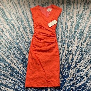 NWT Nicole Miller Artelier Cotton Metal Short Sleeve Wrap Dress